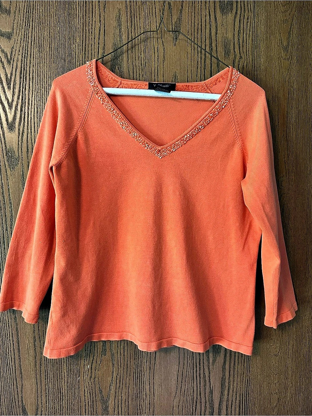 Willis & Smith Embellished V-Neck Long Sleeve Top in Orange